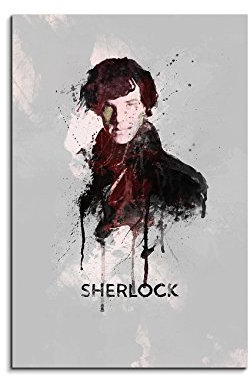 Paul Sinus Art Sherlock Holmes 90x 60cm Keilrahmenbild Kunstbild Aquarell Art Wandbild auf Leinwand fertig gerahmt Original Unikat