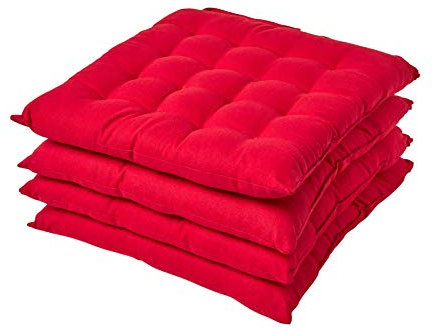 Homescapes 4er Set Stuhlkissen 40x40 cm rot – Sitzkissen Outdoor/Indoor mit Baumwollbezug, Sitzpolster waschbar und Oeko-TEX-Zertifiziert für Esszimmer-, Küchen- & Gartenstühle