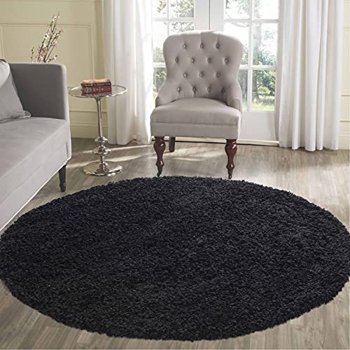 Serdim Rugs Living Room Round Shaggy Area Rugs, Polypropylene, Black, 120x120cm(4x4')