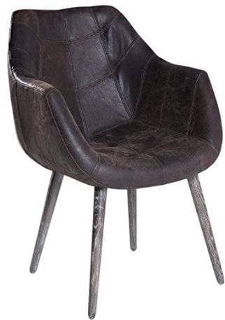 6x Armlehnenstuhl Stuhl Leder Braun mit Holzbeinen Esszimmerstuhl Echtleder Esszimmersessel Designstuhl Loungesessel Sessel Retro Look