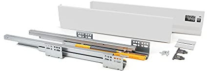 Emuca - Schubkastengarnitur für küche oder badzimmer mit Vollauszug und integriete Dämpfung, Höhe 105mm und Tiefe 450mm, Weiß