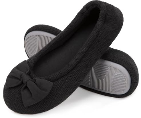 EverFoams Women's Ballerina Slippers Lightweight Comfy Memory Foam House Shoes with Stretchable Heel Design, 9/10 UK, Black