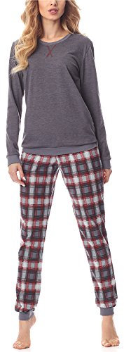 Merry Style Damen Lang Zweiteiliger Schlafanzug aus Baumwolle Pyjama Set Winter MS10-168 (Dunkelmelange Burgund, 4XL)