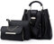 AlwaySky Frauen weiche pu-leder handtasche 3 stücke set tote umhängetasche kupplung geldbörsen set schwarz