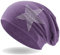 Hatstar Strass Stern Damen Beanie Mütze | elastisches Slouch Long Beanie | Mädchen Mütze | mit edler Strass Applikation | leicht und weich (Jeans lila meliert)