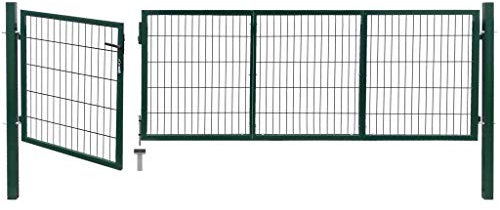 Festnight Gartentor mit Pfosten Gartentor Zauntür Gartenpforte Gartenzaun Tür Inklusive 3 Schlüssel 350 x 100 cm Stahl Grün
