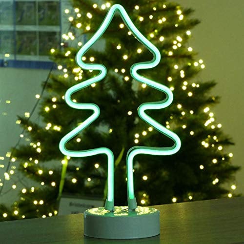 GARTENPIRAT Weihnachtsfigur Tanne 35 cm mit Neon-Lichtband, 96 LED grün, Batterie, Weihnachtsbeleuchtung für innen