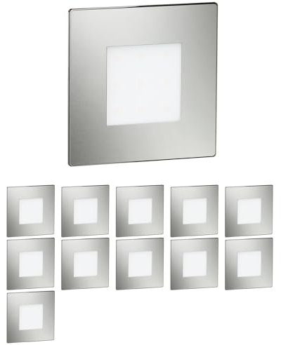 ledscom.de 12 Stück LED Treppenlicht/Wandeinbauleuchte FEX für innen und außen, eckig, edelstahl, 85 x 85mm, warmweiß