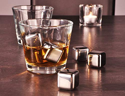 Gravidus Edelstahl Eiswürfel 6er Set Whiskysteine Dauereiswürfel mit Beutel
