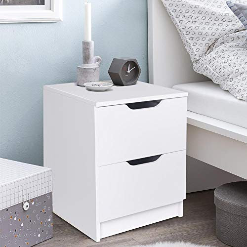 BAKAJI Comodino Camera da Letto Mobiletto Cassettiera 2 Cassetti Maniglia a fessura Design Moderno in legno MDF Mobile Arredo Casa Dimensione 50 x 40 x 40 cm (Bianco)