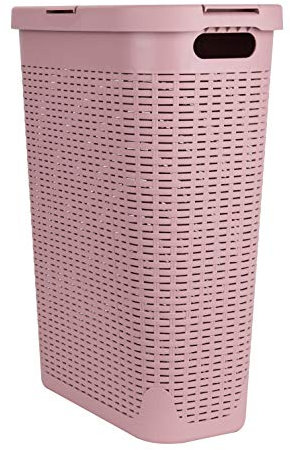 Mind Reader Cesto portabiancheria sottile da 40 l, con coperchio, design in vimini, plastica, 45,7 x 26,9 x 59,9 cm, rosa