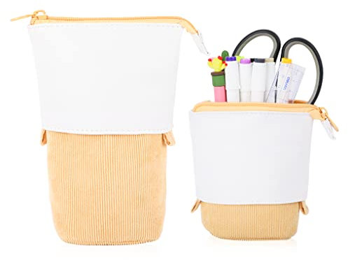 Oyachic Standmäppchen Retractable Federmäppchen Mäppchen Große Kapazität Schüleretui Segeltuch Stiftemappe GelbTeenager Mädchen Schulmäppchen Pencil Case