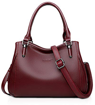 NICOLE & DORIS Damen Handtasche Frauen Stilvolle Schulterbeutel Elegante Umhängetasche PU Leder Schultertasche Top Griff Satchel Shopper Tote Henkeltasche Rotwein
