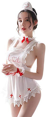 SINMIUANIME Sexy Krankenschwester-Dessous für Erwachsene, Krankenschwester-Kostüm, Halloween, Cosplay, Dessous, Krankenschwester-Outfit (7905White)