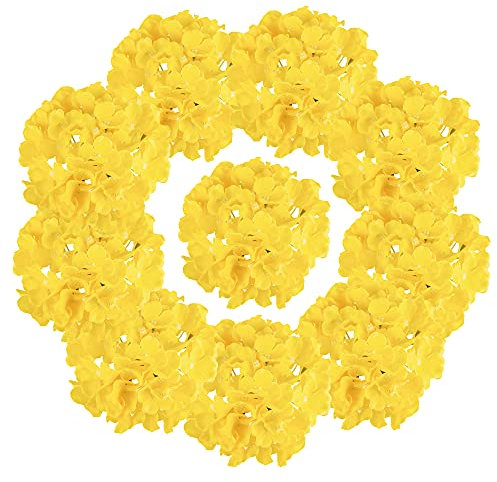 Lansdowns Künstliche Hortensie aus Seide, 10 Stück, DIY-Blumen, künstliche Blumen mit Stielen für Hochzeit, Büro, Dusche, Dekoration, Hotel, Bankett, Heimdekoration (gelb)
