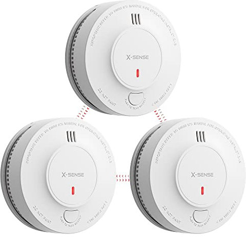 X-Sense Détecteur de Fumée Interconnecté sans Fil avec Pile Intégrée de 10 Ans, Portée de Transmission de Plus de 250 m (820 Pieds), Conforme à la Norme EN14604, Série Link+, SD19-W, Lot de 3