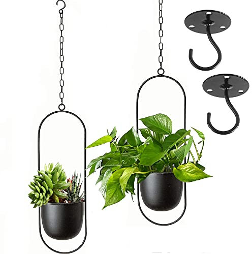 VDYXEW Metall Hängend Blumentopf ,Hängender Dekorationstopf Metall Schwarzer Bolo Blumenampel Decke hängender Übertopf für Zimmerpflanzen, Sukkulenten, Luftpflanzen (Schwarz-2 Pack)