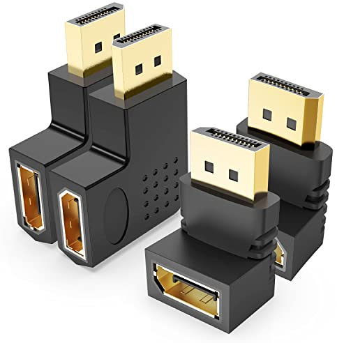 J&D Adaptateurs DisplayPort Coudés 4 pièces, 4 pièces Mâle à Femelle 90 Degrés et 270 Degrés à Angle Droit et 90 Degrés à angle Gauche et Droit Vertical Adaptateur DP Plat avec Connecteurs Plaqués Or