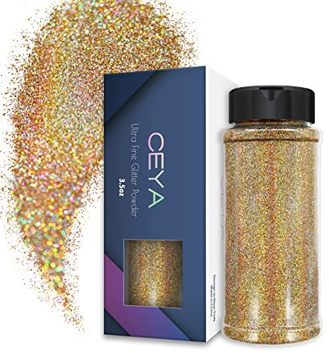 Ceya 100 g de poudre de paillettes holographiques ultra fines dorées et argentées 0,2 mm pour slime résine époxy, bijoux, nail art, festival, maquillage, peinture, cartes de mariage