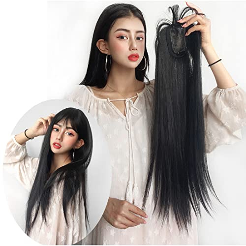 Clip in Topper für Frauen Cover New-Growth Hair With 3D Wispy Bangs Forehead Relacement Wiglet 35cm Dark Brown