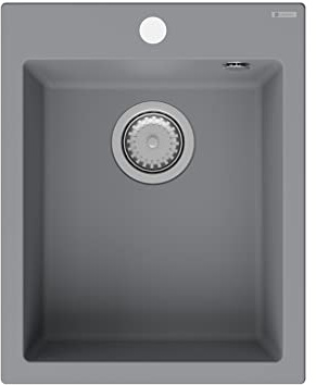 GRANMASTER Ivo Spülbecken Küche - mit 1 Becken - Granitspüle mit Siphon Waschbecken Küche - Einbauspüle Arbeitsplatte Küchenspüle 40x50x19,2 cm Spüle Titan ohne Abtropffläche