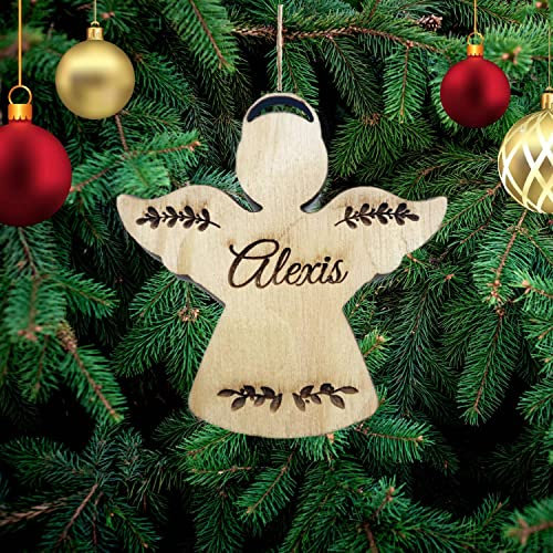Pet-Jos Personalisierte Namen Wunschtext Logo Engel Weihnachtsbaumschmuck Weihnachtsdeko aus Holz Weihnachtsbaum Deko Weihnachtsdekoration Ornament Holz Christbaumschmuck Firmengeschenk
