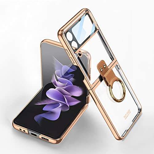 CeeEee Hülle Z Flip 4 Handyhülle Kompatibel mit Samsung Galaxy Z Flip 4 5G Transparent Stoßfest Hülle Dünn Klappbar Schutzhülle mit Ring Ständer - Gold