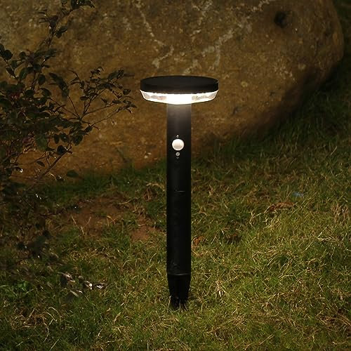 DAWALIGHT LED Solar Standleuchte Außen mit Stecker 3 Modus 3000K Gartenleuchte Wegeleuchte mit Bewegungsmelder Runden IP44 Wasserdicht Pollerleuchte für Garten Terrasse Einfahrt, Edelstahl, Schwarz