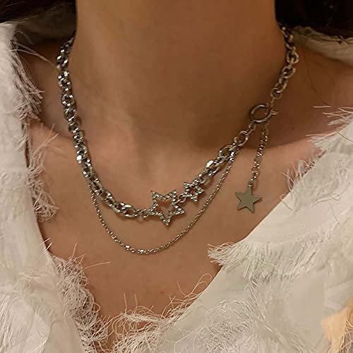 Atentuyi Boho Geschichtet Cz Stern Choker Halskette Silber Cz Hohlen Stern Halskette Winzigen Stern Anhänger Halskette Doppeltes Glied Kette Halskette Schmuck Für Frauen Und Jugendliche Mädchen