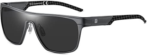 DUCO Quadratische Polarisierte Sonnenbrille für Herren Sport Fahren Angeln Sonnenbrille Flat Top Shield Shades UV 400 Schutz DC8230 (Grau Rahmen Schwarz Tempel Grau Linse)