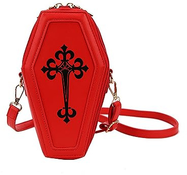 PORRASSO Gothic Sarg Umhängetasche Damen Schultertasche Crossbody Bag Messenger-Tasche für Halloween Reisen Täglichen Gebrauch Rot