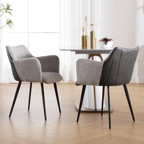 chairus Esszimmerstühle 2er Set Küchenstühle PU Leder + Leinen Polsterstuhl Modern Stühle Esszimmer Lehnstühle für Küche Wohnzimmer (Grau)