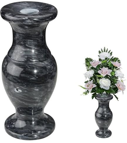 Vase de Cimetière en Marbre Naturel - Intérieur/Extérieur Avec Trou de Drainage pour Décoration de Tombe Commémorative (1)