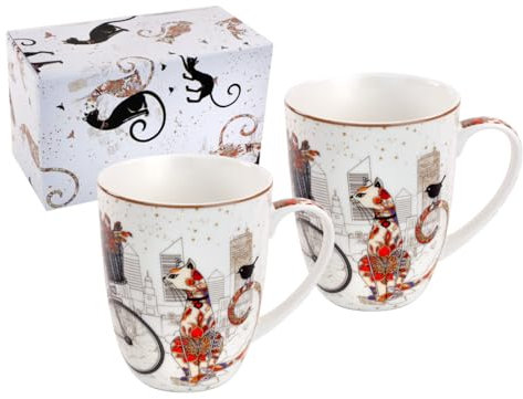 MARSSEUS - Lot de 2 mugs en porcelaine - Chats amoureux - 400ml