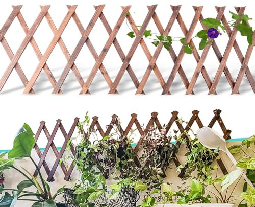 Holzgitterpaneele für den Außenbereich, 190,5 x 30 cm, erweiterbarer Holzgitter-Zaun, Wand, Garten, Rankrahmen, für Kletterpflanzen, Outdoor, Rebe, Efeu, Rose, Terrasse, Zimmer, dekorativ