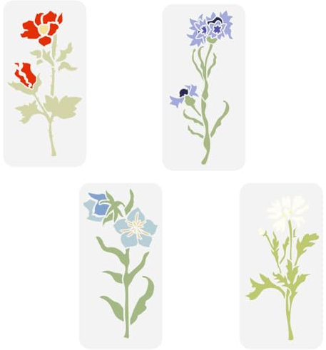 FINGERINSPIRE 4 Stück Vintage Blumenschablonen Zum Malen 30x15 cm Wiederverwendbare Große Wildblumen Schablone Kornblumen Blumenmuster Pflanzenthema Vorlage Für Wand Holzmöbel Heimwerker Dekoration