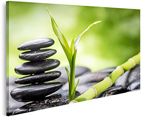 islandburner Tableau sur Toile avec Pierres de Basalte Zen et Bambou