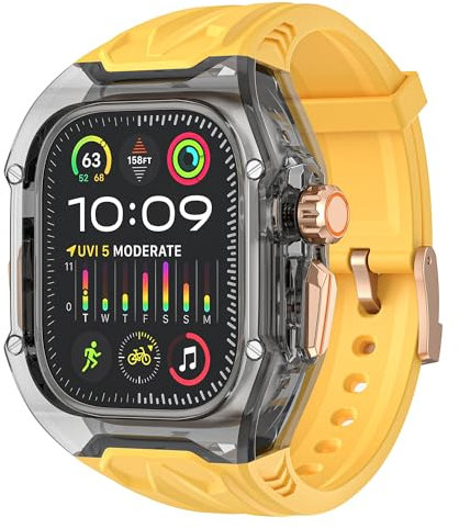 VeveXiao Funda resistente de diseño transparente con correa compatible con Apple Watch Ultra 3/Ultra2 de 49 mm, funda protectora militar transparente de lujo para iWatch Ultra para hombres y mujeres
