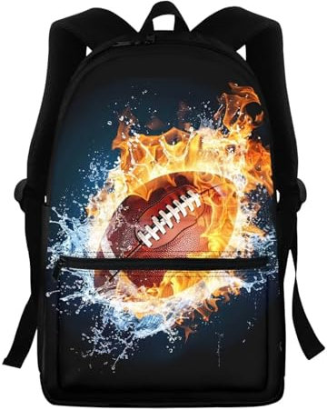 NETILGEN Schulrucksack für Jungen und Mädchen, Büchertasche, Teenager, personalisierbar, Schulrucksack, Feuerwasser-Rugby, One size