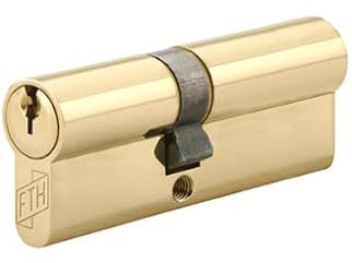 FTH, Cylindre de serrure double entrée 5G 35x45mm en laiton poli, 3 clés crantées incluses, haute sécurité avec 5 goupilles, protection anti-arrachement, fabriqué en France