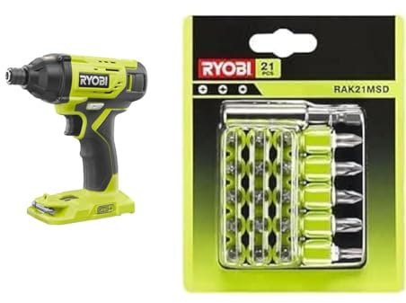 RYOBI - Visseuse à Chocs 18 V ONE+ (Batterie et Chargeur non Inclus) pour Visser, Dévisser,Boulonner & Coffret antichocs 31 accessoires de vissage : 30 embouts PH/PZ/SL/HEX/TX + 1 porte-embout