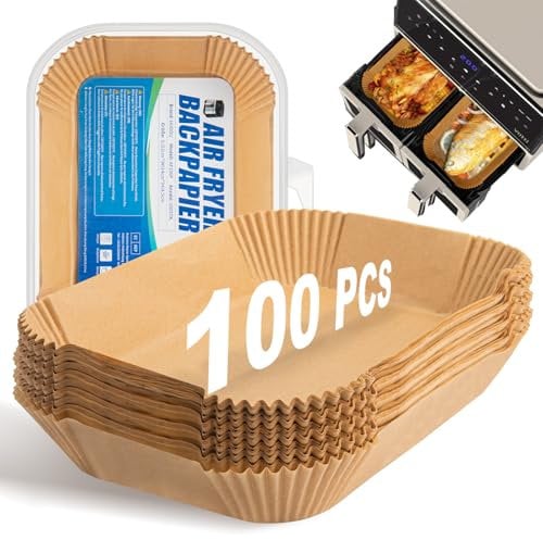 100 Piezas Papel para Freidora de Aire Doble, Rectangular Papel de Horno Accesorios Compatible con Cecotec Ninja AF300EU/ AF400EU Cookwise Dual Double Stack Air Fryer - 22x14cm