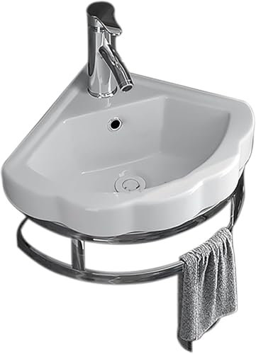 Lavandino freestanding Lavandino da Bagno ad Angolo Lavandino da Parete in Ceramica Lavandino da appoggio in Ceramica Bianca con Rubinetto Scolapiatti Portasciugamani per Piccoli spazi Picco