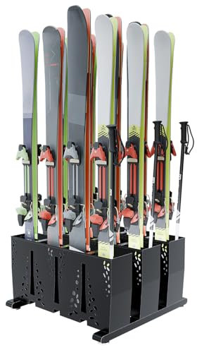 TOCRETOARE Ski-Aufbewahrungsregal für Garage, 12 Paar, robuster Stahl, freistehend, Ski-Aufbewahrung, Indoor-Skihalter für Zuhause und Garage