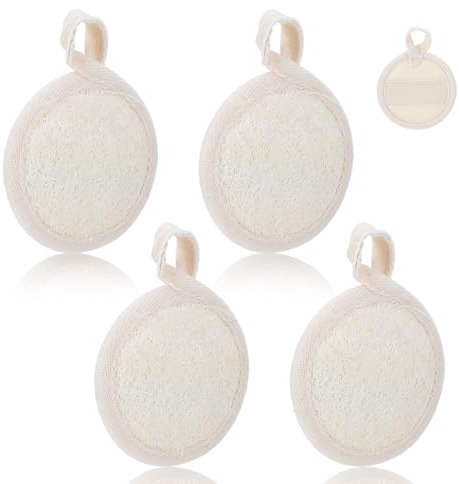 Tyqour 4 Pcs Natural Loofah Sponge Facial Scrub Pads Exfoliating Pads for Face, Bath & Shower