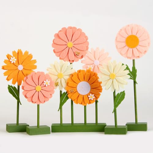 SUNBEAUTY Lot de 8 décorations en feutre en forme de marguerite - Beige - Pour tables - Fleurs roses - Décoration d'anniversaire - Marguerite orange - Décoration pour fille - Pour anniversaire, fête