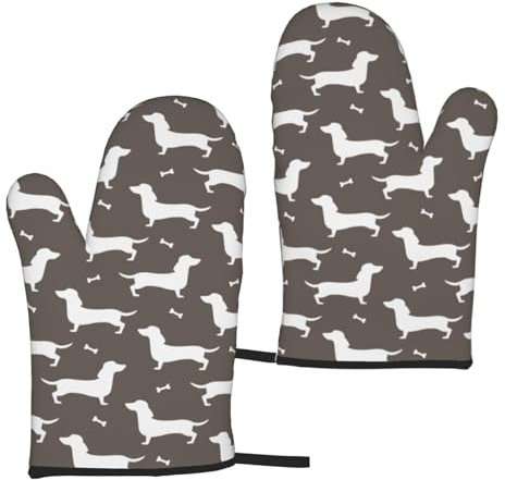 Oven Mitts Set of 2,Dachshund Sausage Dog Heat Resistant Kitchen Oven Gloves for Cooking Grilling Baking BBQ