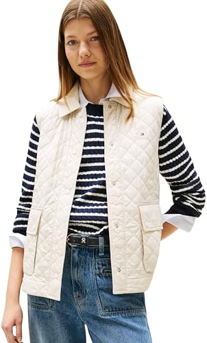 Tommy Hilfiger Damen Weste Padded Nylon Slim Quilted Gesteppt, Elfenbein (Newsprint), XXL