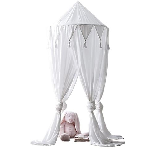 BHOUTY Baldacchino 240 cm X 50 cm Letto for Bambini Baldacchino Copriletto Zanzariera Tenda Biancheria da Letto Tenda a Cupola Rotonda in Cotone for la Decorazione Domestica Baldacchino Letto(White)