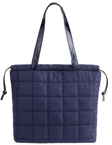 Navaris Puffer Tote Bag Damen - Umhängetasche mit Magnetverschluss - Groß - Hochwertiger Shopper mit Kordelzug - Leichte Puffer Bag - Unisex - Marineblau